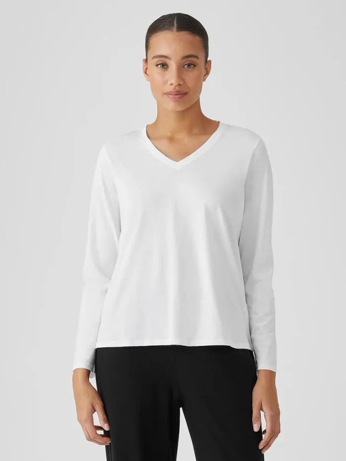Shop Eileen Fisher Tops and Tees Organic Pima Cotton Jersey VNeck Top White