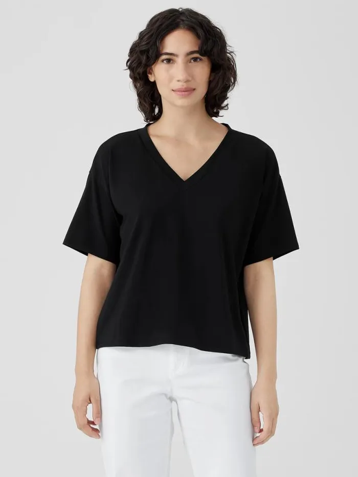 Shop Eileen Fisher Tops and Tees Pima Cotton Stretch Jersey VNeck Tee Black