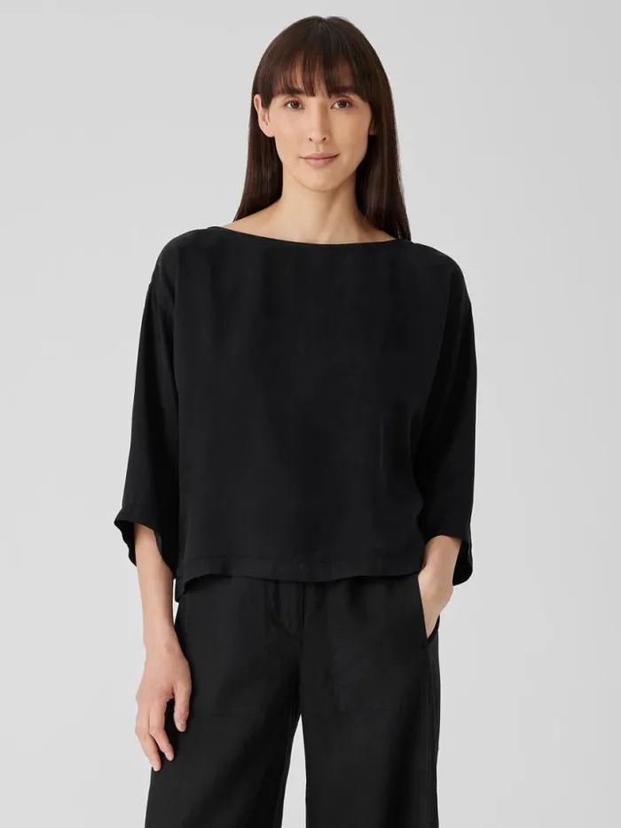 Shop Eileen Fisher Tops and Tees Sandwashed TwillBoxTop Black