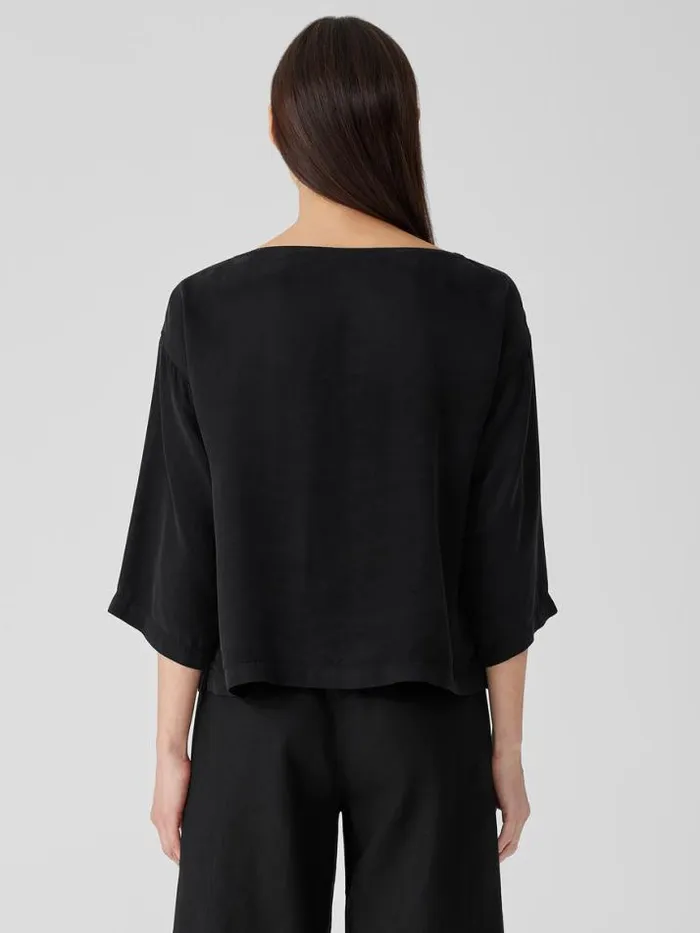 Shop Eileen Fisher Tops and Tees Sandwashed TwillBoxTop Black