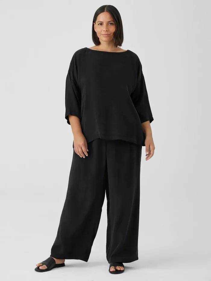 Shop Eileen Fisher Tops and Tees Sandwashed TwillBoxTop Black