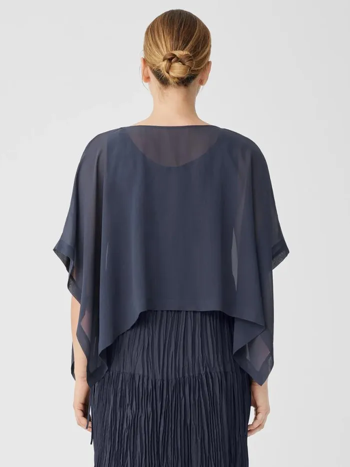 Shop Eileen Fisher Tops and Tees Sheer Silk Georgette Poncho Ocean