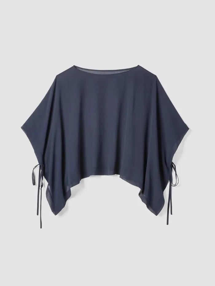 Shop Eileen Fisher Tops and Tees Sheer Silk Georgette Poncho Ocean