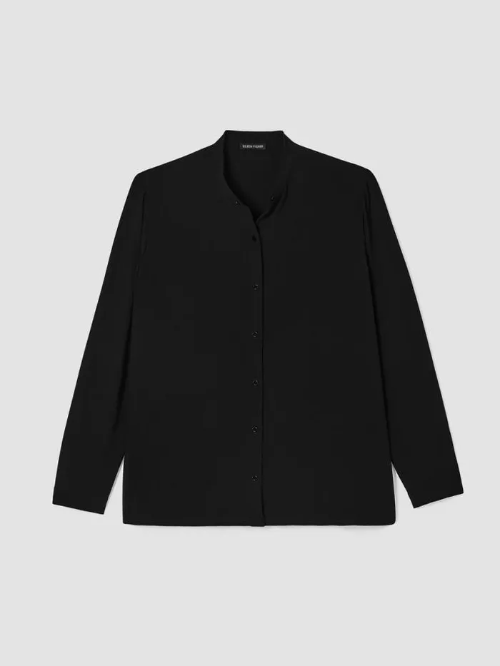 Shop Eileen Fisher Tops and Tees Silk Georgette Crepe Mandarin CollarShirt Black
