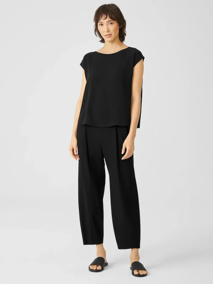 Shop Eileen Fisher Tops and Tees Silk Georgette Crepe ShirredBack Top Black
