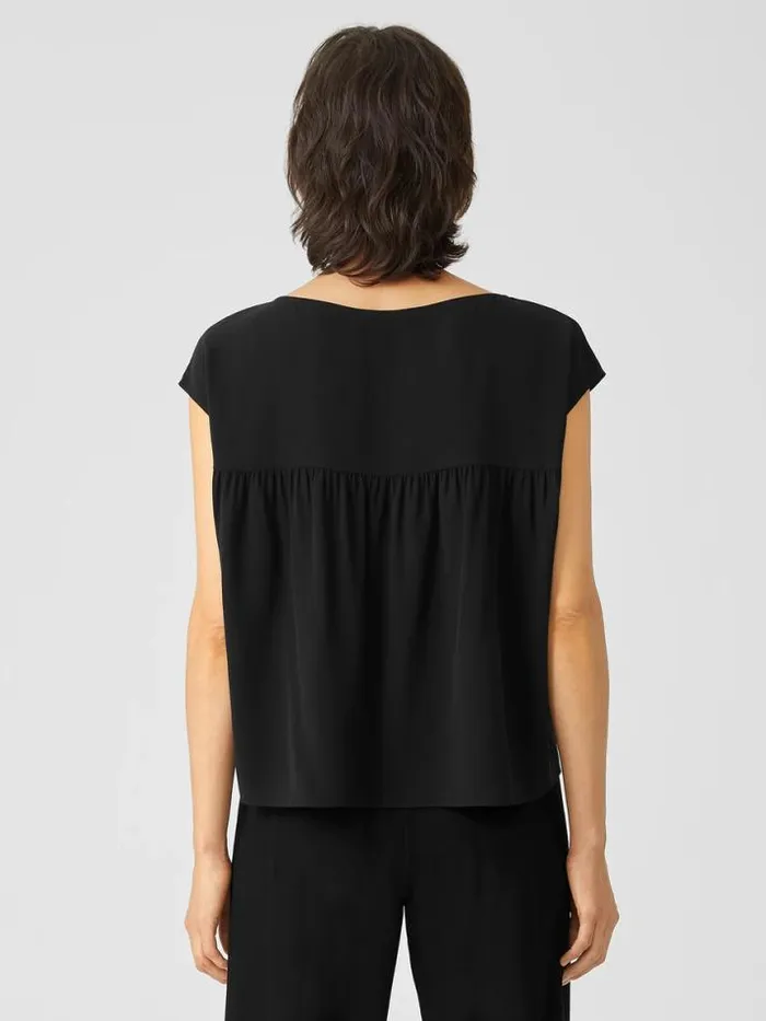 Shop Eileen Fisher Tops and Tees Silk Georgette Crepe ShirredBack Top Black
