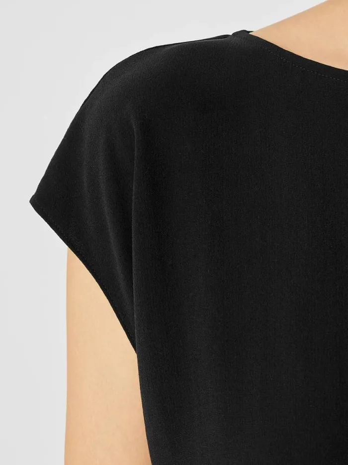 Shop Eileen Fisher Tops and Tees Silk Georgette Crepe ShirredBack Top Black