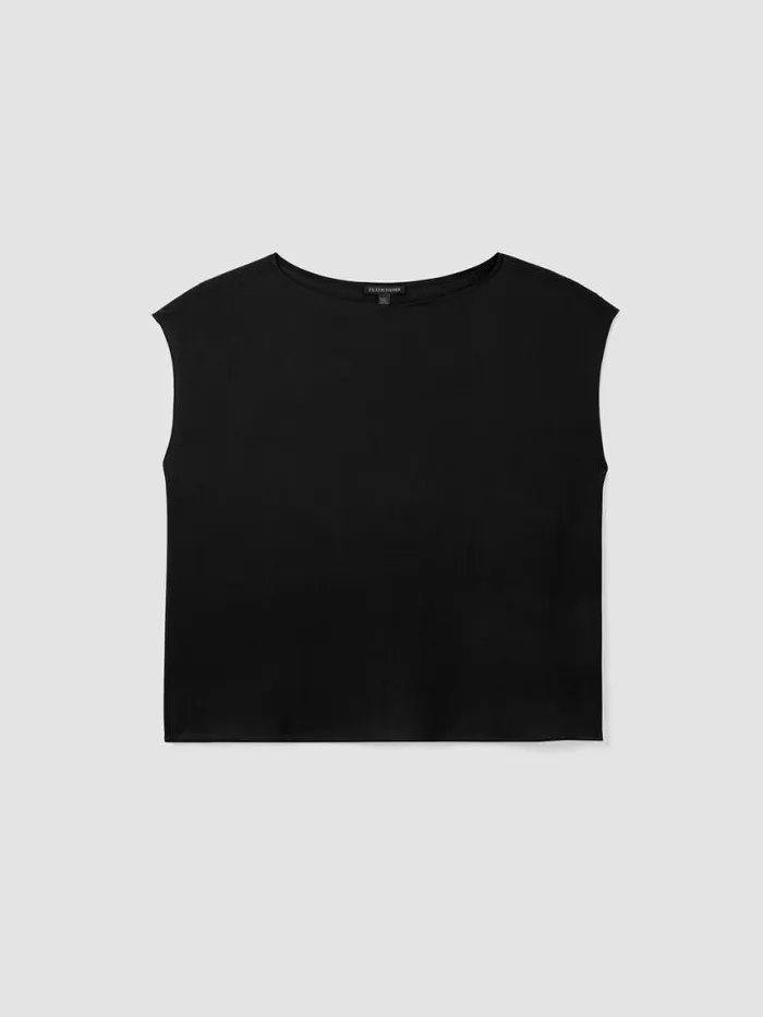 Shop Eileen Fisher Tops and Tees Silk Georgette Crepe ShirredBack Top Black