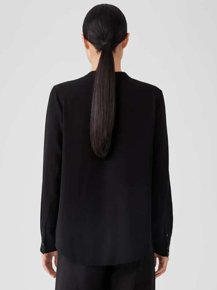 Shop Eileen Fisher Tops and Tees Silk Georgette Crepe VNeck Shirt Black