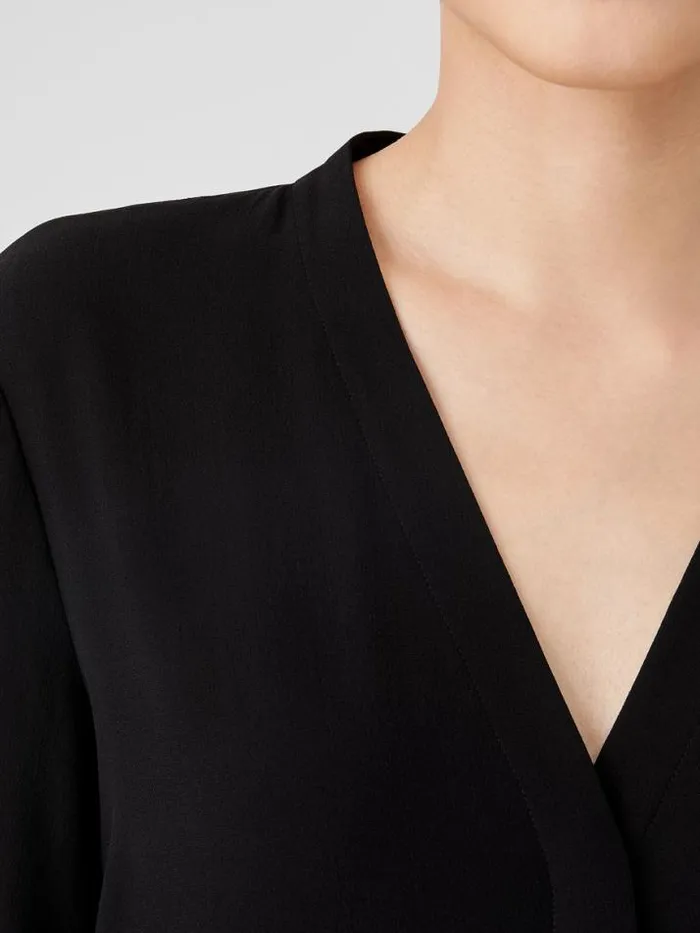 Shop Eileen Fisher Tops and Tees Silk Georgette Crepe VNeck Shirt Black
