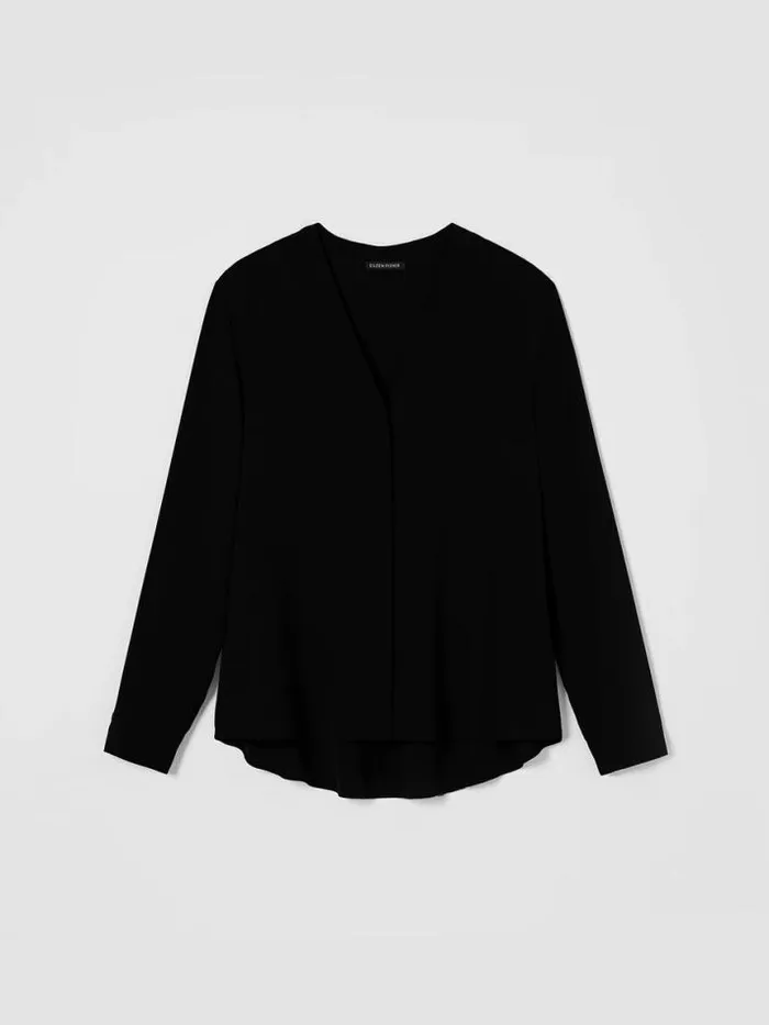 Shop Eileen Fisher Tops and Tees Silk Georgette Crepe VNeck Shirt Black