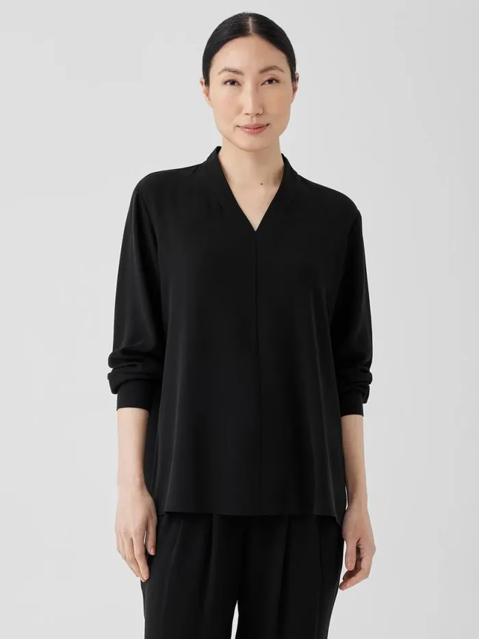 Shop Eileen Fisher Tops and Tees Silk Georgette Crepe VNeck Top Black