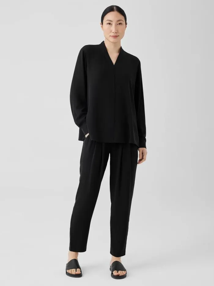 Shop Eileen Fisher Tops and Tees Silk Georgette Crepe VNeck Top Black