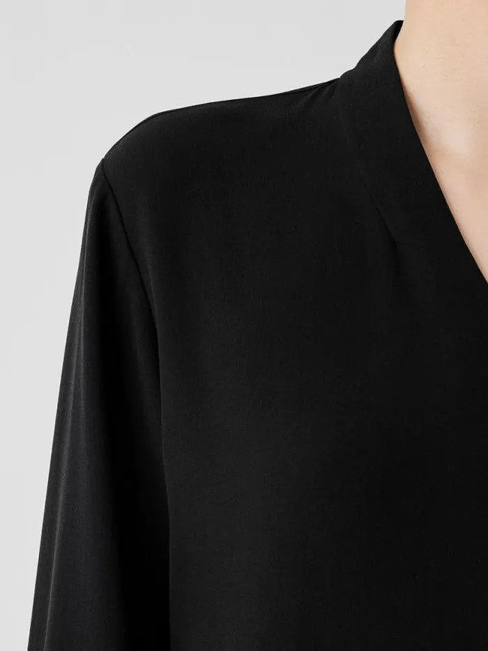 Shop Eileen Fisher Tops and Tees Silk Georgette Crepe VNeck Top Black