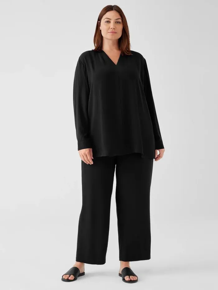 Shop Eileen Fisher Tops and Tees Silk Georgette Crepe VNeck Top Black
