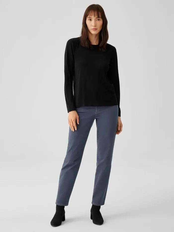 Shop Eileen Fisher Tops and Tees Stretch Silk Jersey Crew Neck Top Black