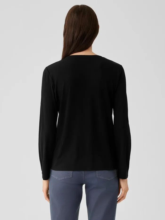 Shop Eileen Fisher Tops and Tees Stretch Silk Jersey Crew Neck Top Black