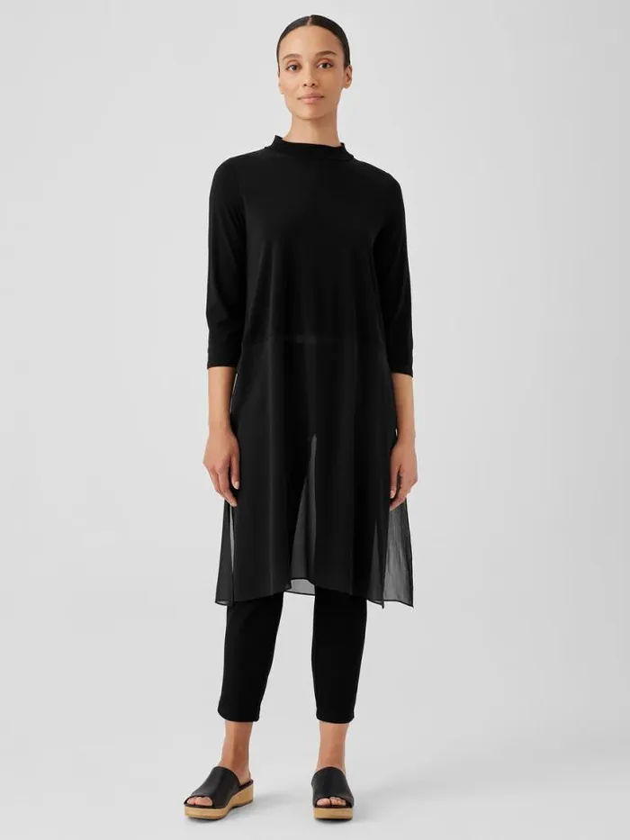 Shop Eileen Fisher Tops and Tees Stretch Silk Jersey Mock Neck Top Black