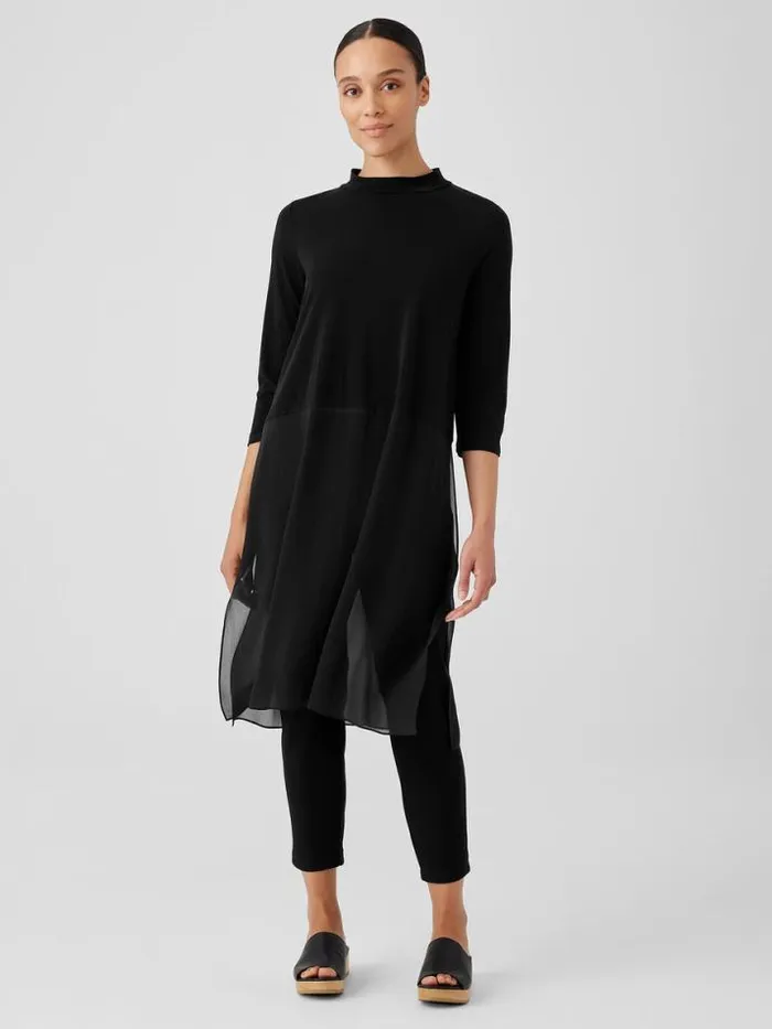 Shop Eileen Fisher Tops and Tees Stretch Silk Jersey Mock Neck Top Black