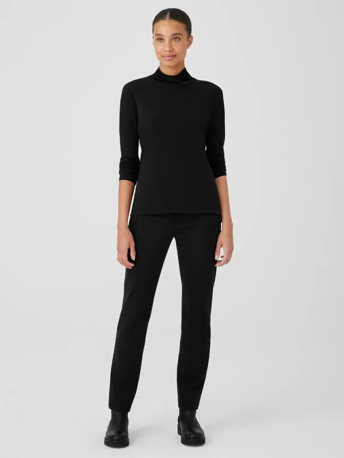 Shop Eileen Fisher Tops and Tees Stretch Silk Jersey Scrunch Neck Top Black