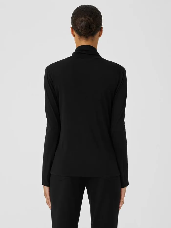 Shop Eileen Fisher Tops and Tees Stretch Silk Jersey Scrunch Neck Top Black