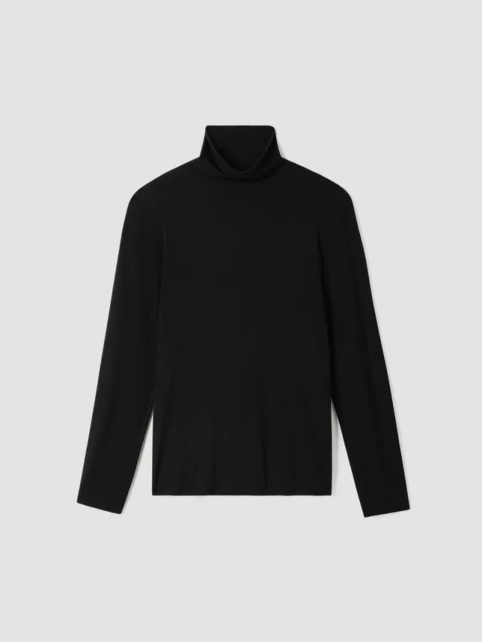 Shop Eileen Fisher Tops and Tees Stretch Silk Jersey Scrunch Neck Top Black