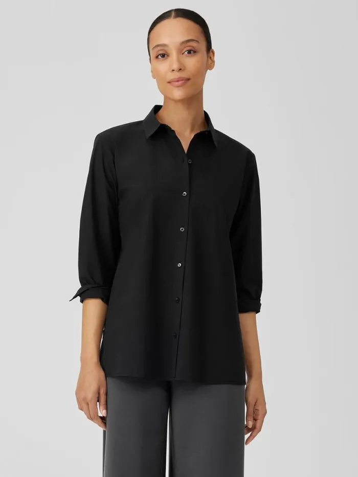 Shop Eileen Fisher Tops and Tees Washed Organic Cotton Poplin Shirt Black