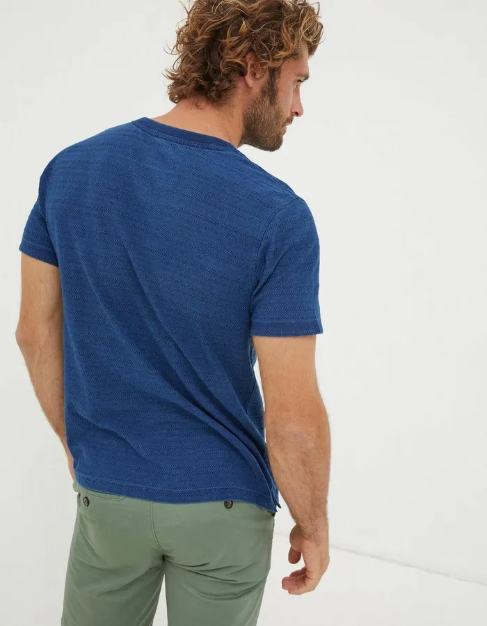 Short Sleeve Indigo Texture Henley Indigo Blue Men FatFace TShirts