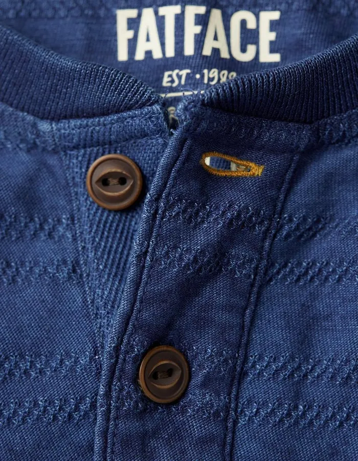 Short Sleeve Indigo Texture Henley Indigo Blue Men FatFace TShirts