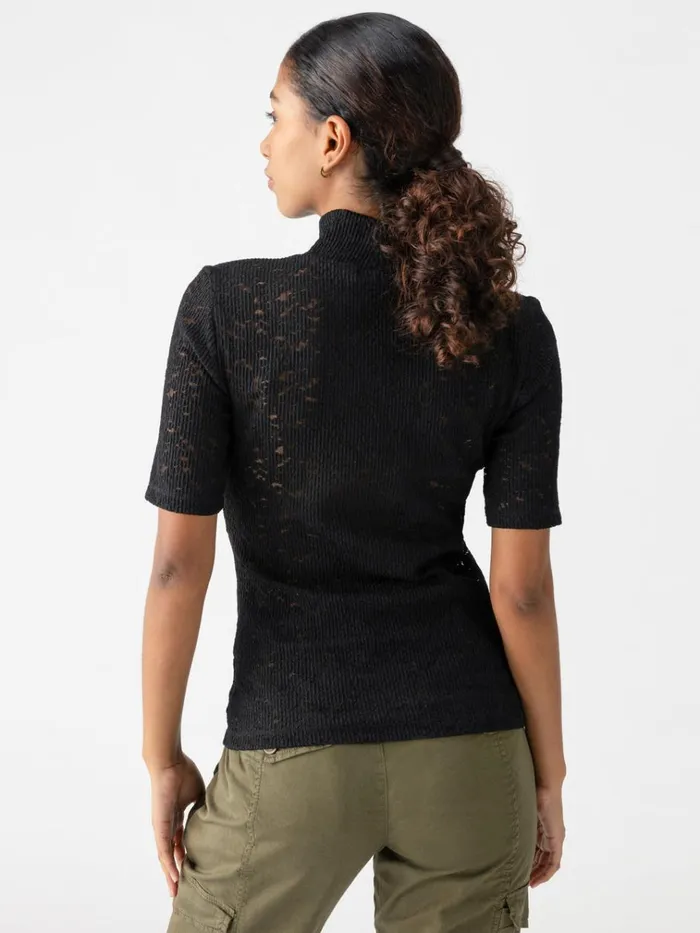 Short Sleeve Lace Mock Neck Tee Black Women Sanctuary Clothing Tees and Tops Short Sleeve Lace Mock Neck Tee Black Women Sanctuary Clothing Tees and Tops