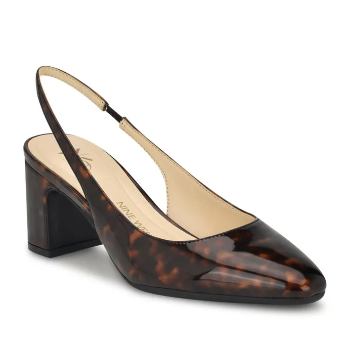 Sinead 92159 Block Heel Slingbacks Brown Tortoise Women Nine West Heels