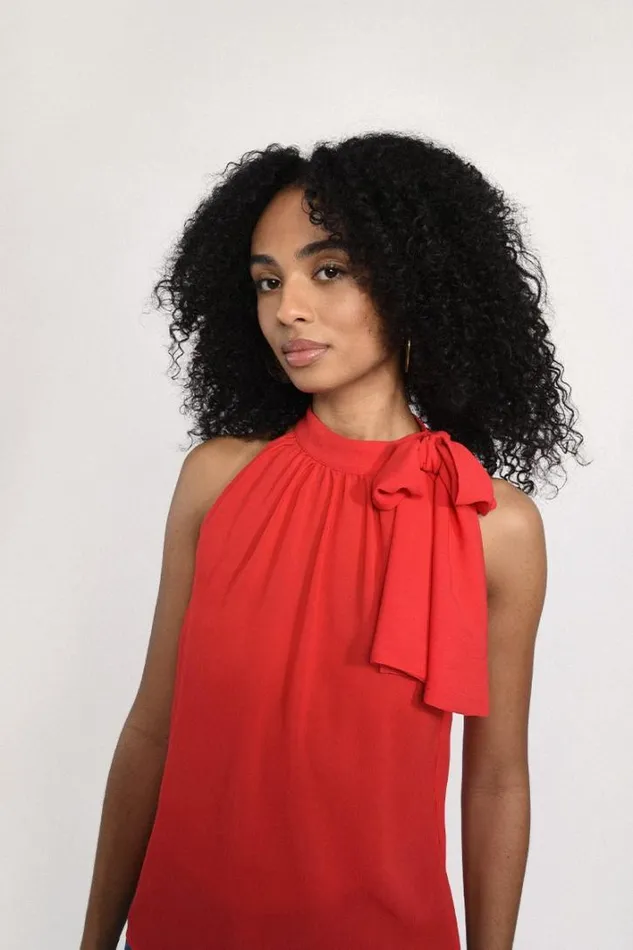 Sleeveless Top With Collar RED Women Molly Bracken Tops