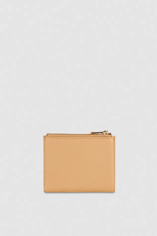 Small Leather Goods Women Patrizia Pepe Leather Wallet With Zipper Pompei Beige