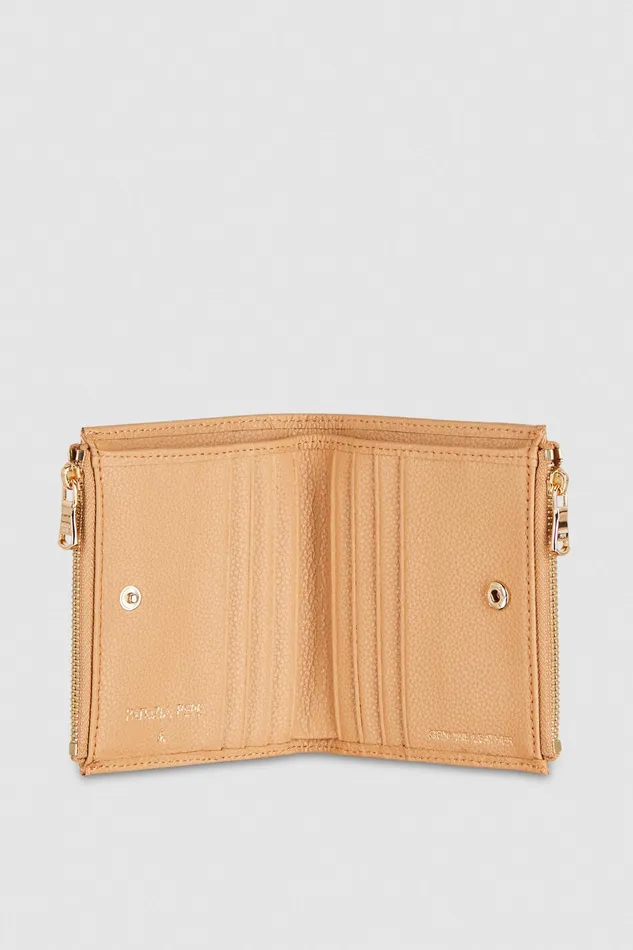 Small Leather Goods Women Patrizia Pepe Leather Wallet With Zipper Pompei Beige