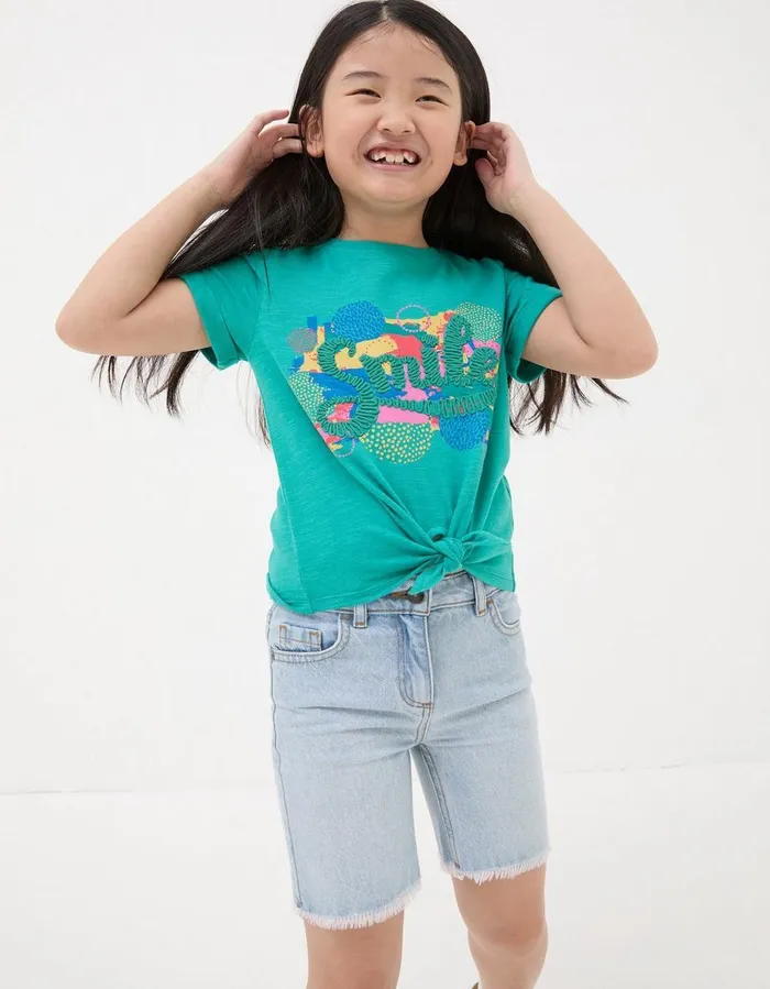 Smile Jersey TShirt Aqua Blue Girls FatFace Tops and TShirts