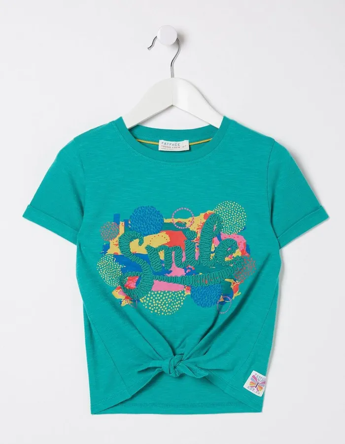 Smile Jersey TShirt Aqua Blue Girls FatFace Tops and TShirts