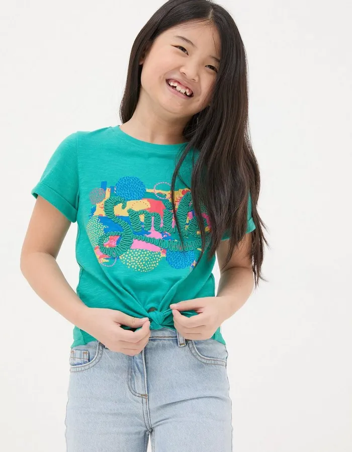Smile Jersey TShirt Aqua Blue Girls FatFace Tops and TShirts