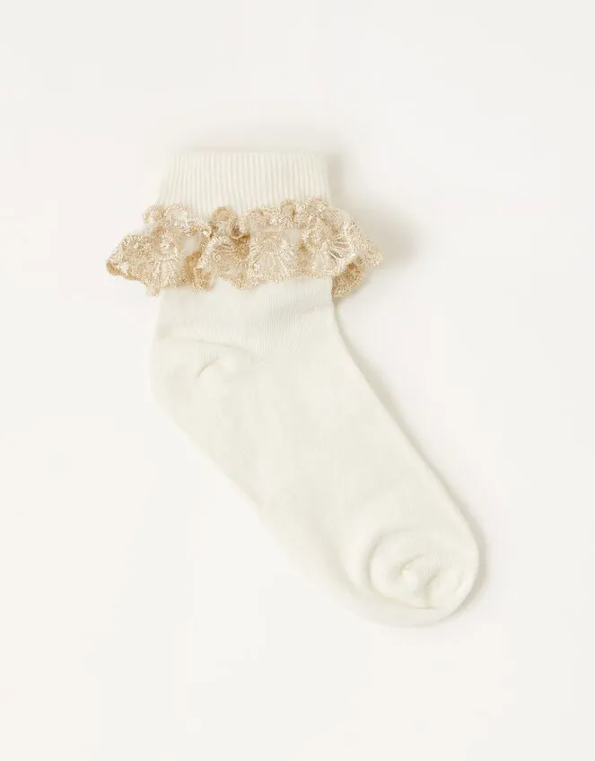 Sparkle Lace Socks Ivory Children Monsoon Girls039 Tights and Socks