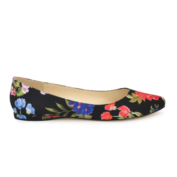 Speakup Almond Toe Flats Black Floral Women Nine West Ballets