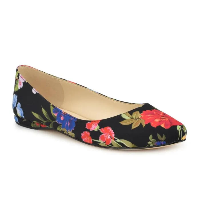 Speakup Almond Toe Flats Black Floral Women Nine West Ballets
