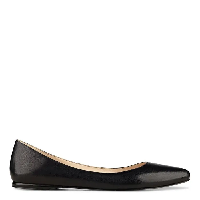 Speakup Almond Toe Flats Black Leather Women Nine West Ballets