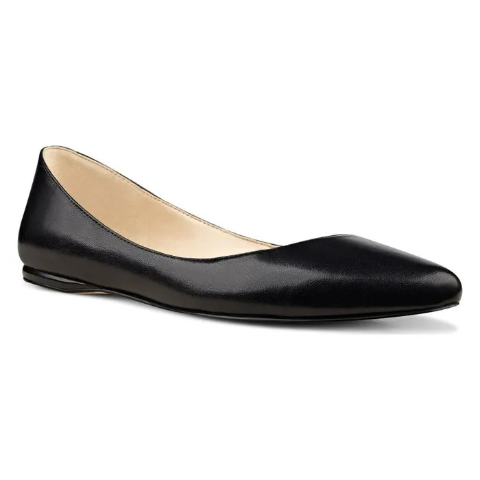 Speakup Almond Toe Flats Black Leather Women Nine West Ballets