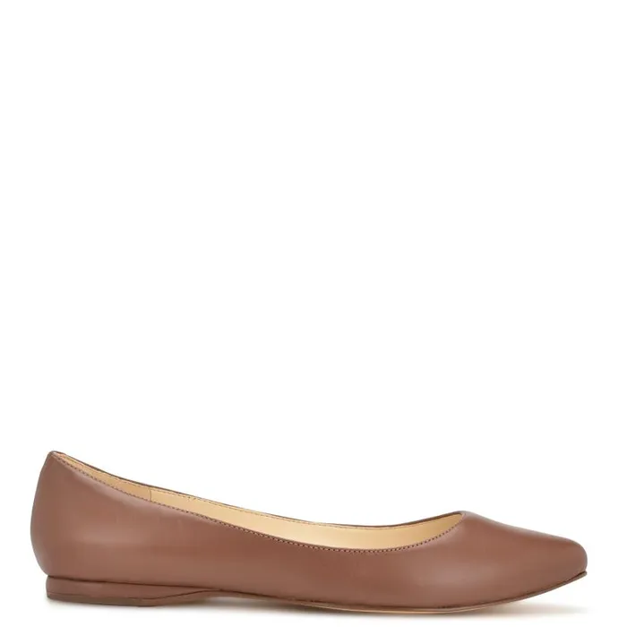 Speakup Almond Toe Flats Dark Tan Leather Women Nine West Ballets