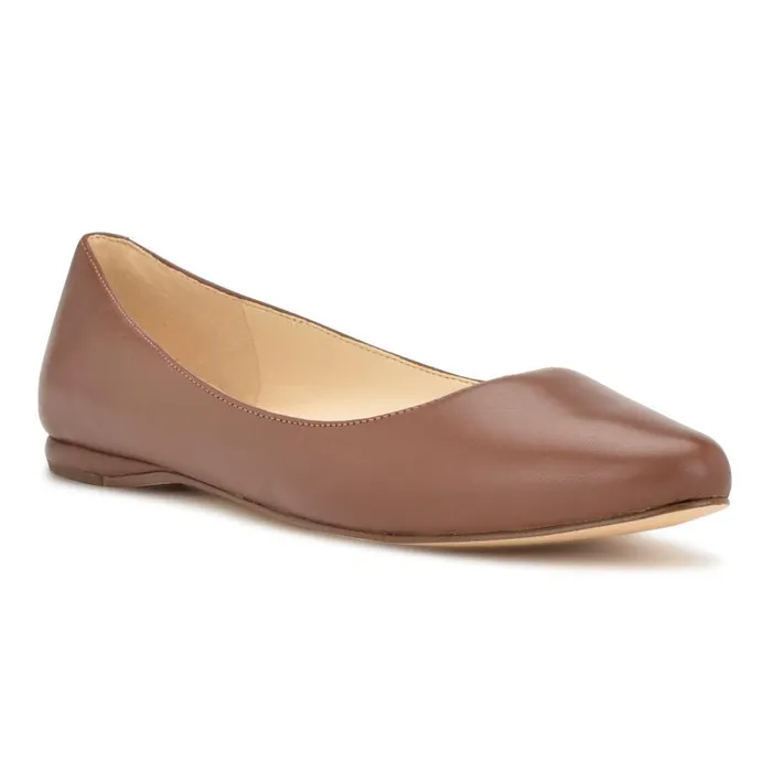 Speakup Almond Toe Flats Dark Tan Leather Women Nine West Ballets