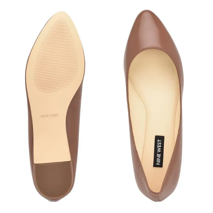 Speakup Almond Toe Flats Dark Tan Leather Women Nine West Ballets