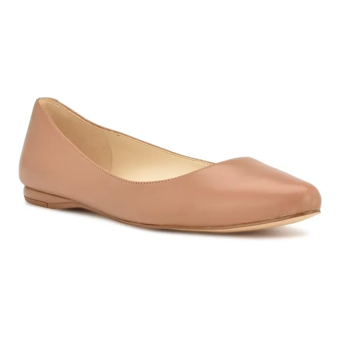 Speakup Almond Toe Flats Light Tan Leather Women Nine West Flats and Loafers