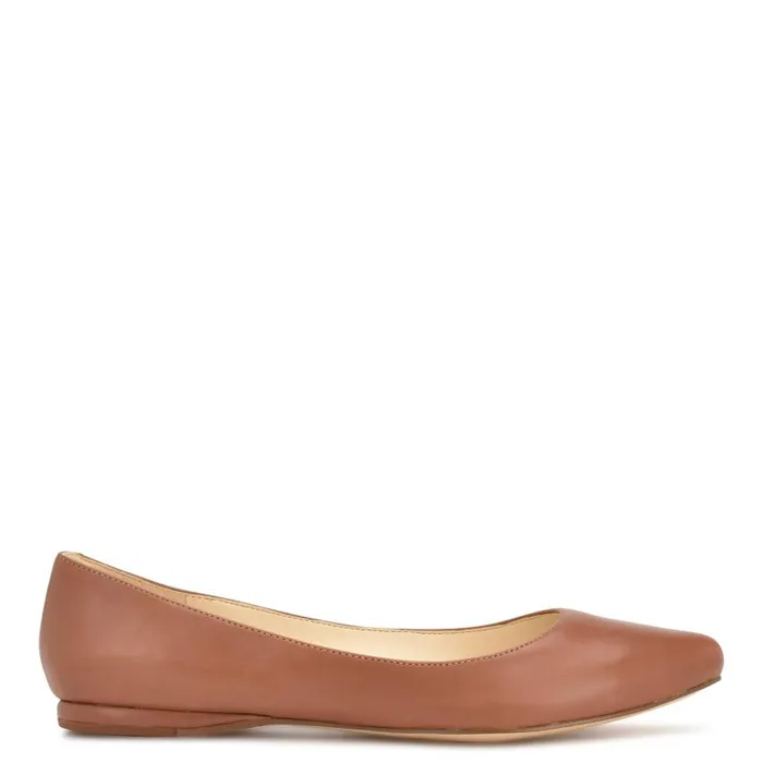Speakup Almond Toe Flats Pecan Brown Leather Women Nine West Ballets
