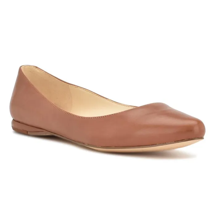 Speakup Almond Toe Flats Pecan Brown Leather Women Nine West Ballets