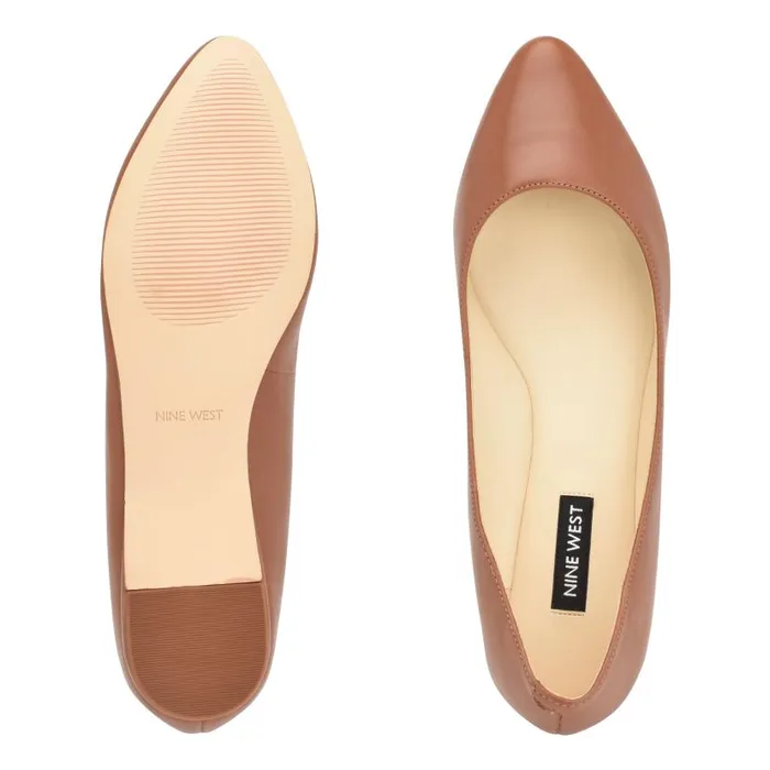 Speakup Almond Toe Flats Pecan Brown Leather Women Nine West Ballets
