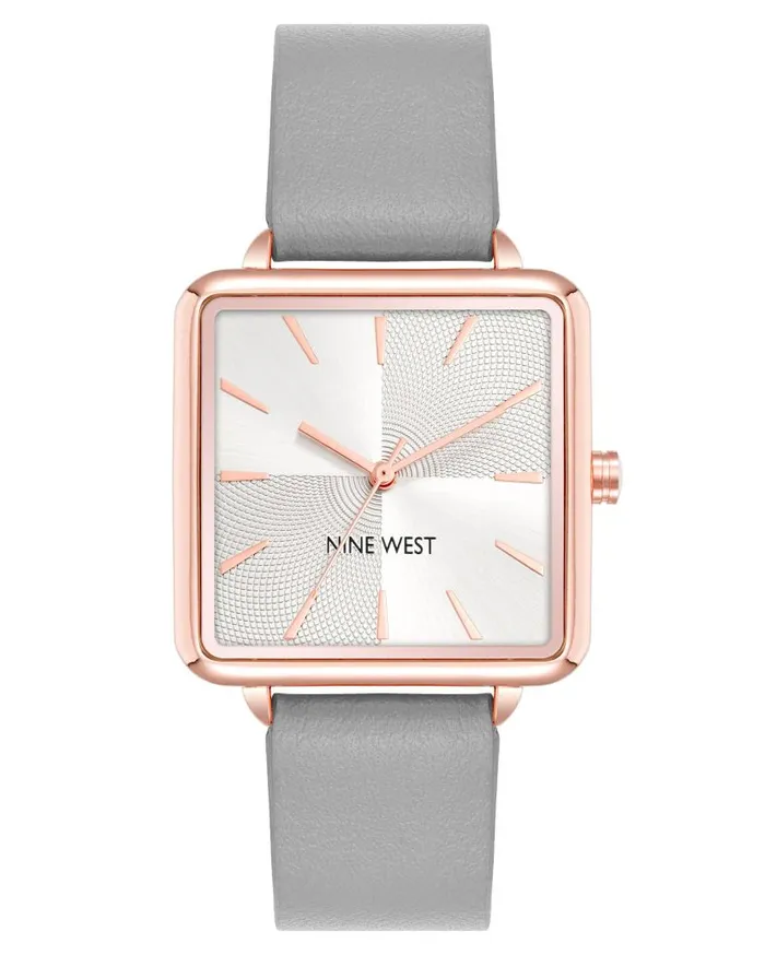 Square Case Smooth Strap Watch Greyrose Gold WomenMen Nine West Watches